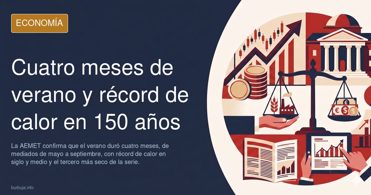 Termómetro sobre gráficos de calor y sequía que ilustran el verano más caluroso en 150 años según la AEMET