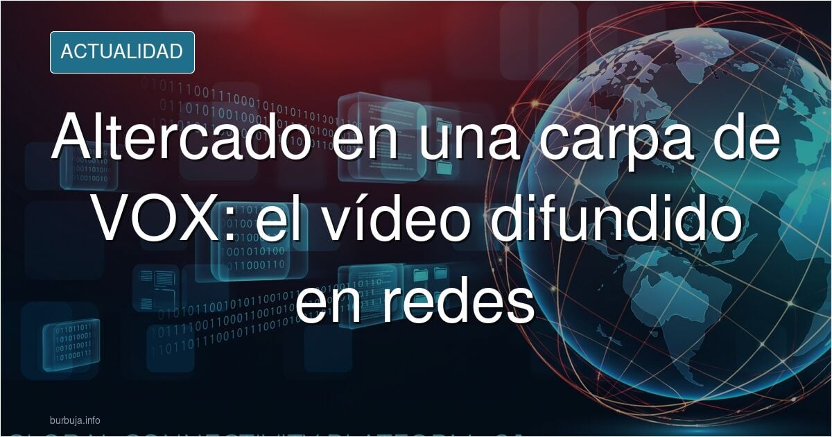 Escena del altercado junto a una carpa de VOX con un hombre gesticulando y un perro tirando de la correa en la calle