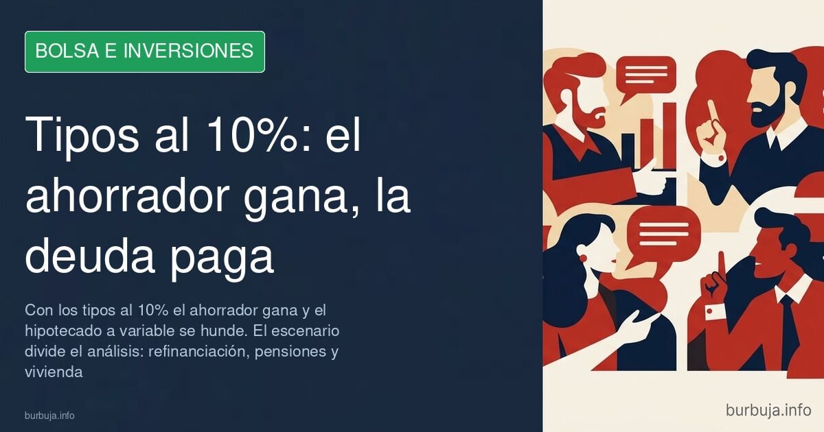 Gráfico de velas bursátiles sobre fondo oscuro ilustrando una subida de tipos de interés al 10%