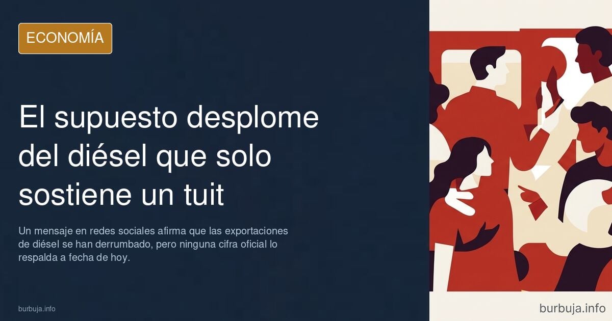 Gráfico de exportaciones mundiales de diésel en descenso sobre fondo azul marino con siluetas de refinería y camiones
