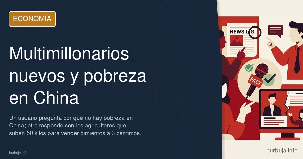 Ilustración editorial de un agricultor con dos cestas subiendo escaleras, imagen del debate sobre la pobreza en China