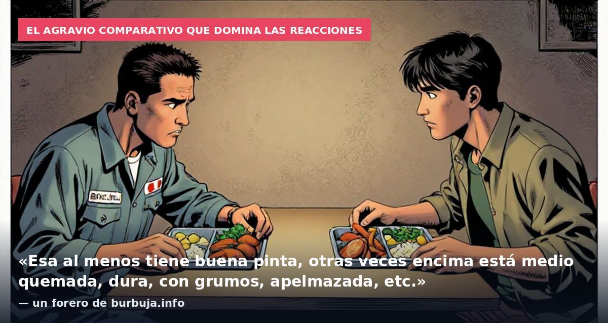 El agravio comparativo que domina las reacciones: «Esa al menos tiene buena pinta, otras veces encima está medio quemada, dura, con grumos, apelmazada, etc.» — un forero de burbuja.info
