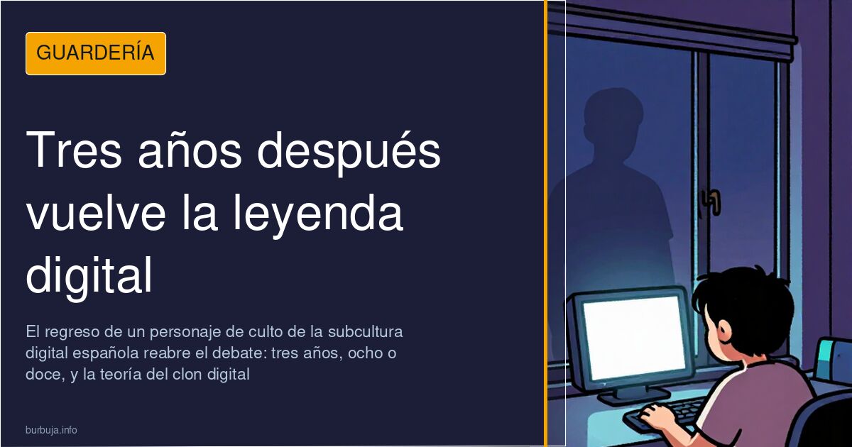 Ilustración cartoon de un ciclista solitario que regresa a una comunidad digital expectante rodeada de pantallas y cadenas do