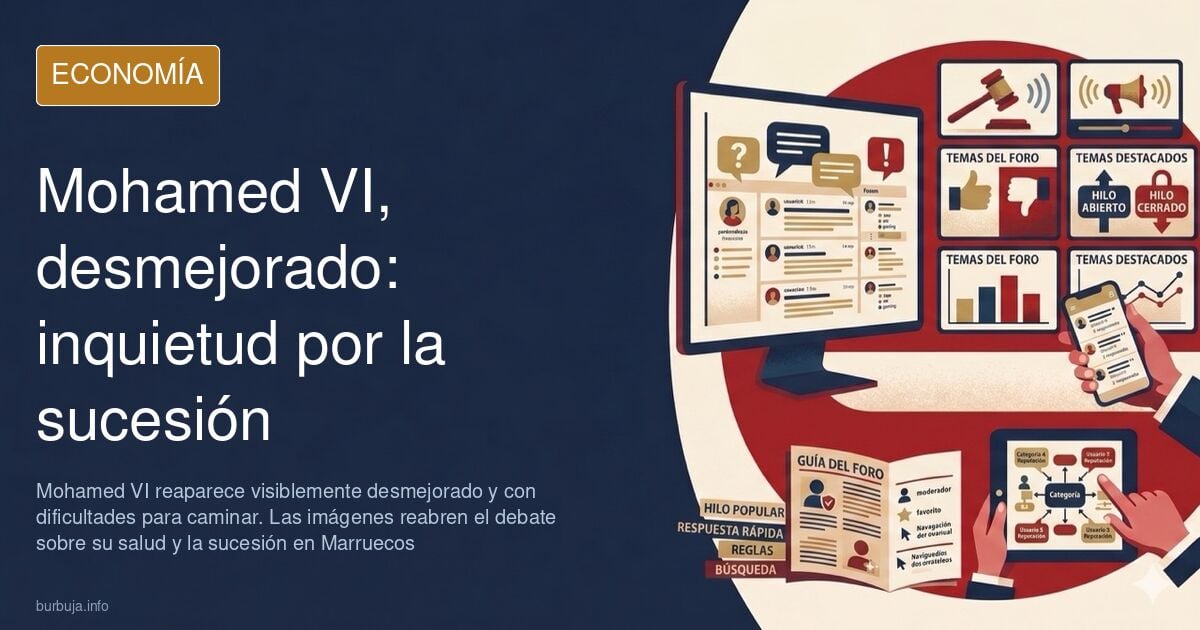 Silueta de un monarca ante gráficos de evolución y un mapa del norte de África sobre el estado de salud de Mohamed VI