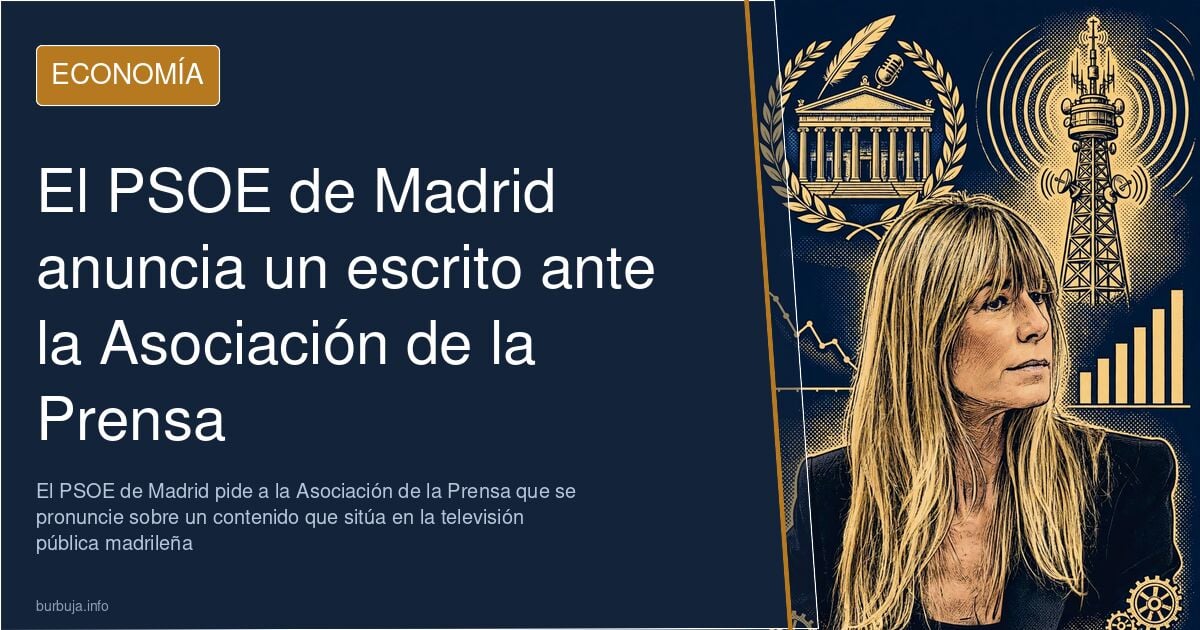 Ilustración editorial de un meme político sobre Begoña Gómez con gráficos y un televisor institucional de fondo