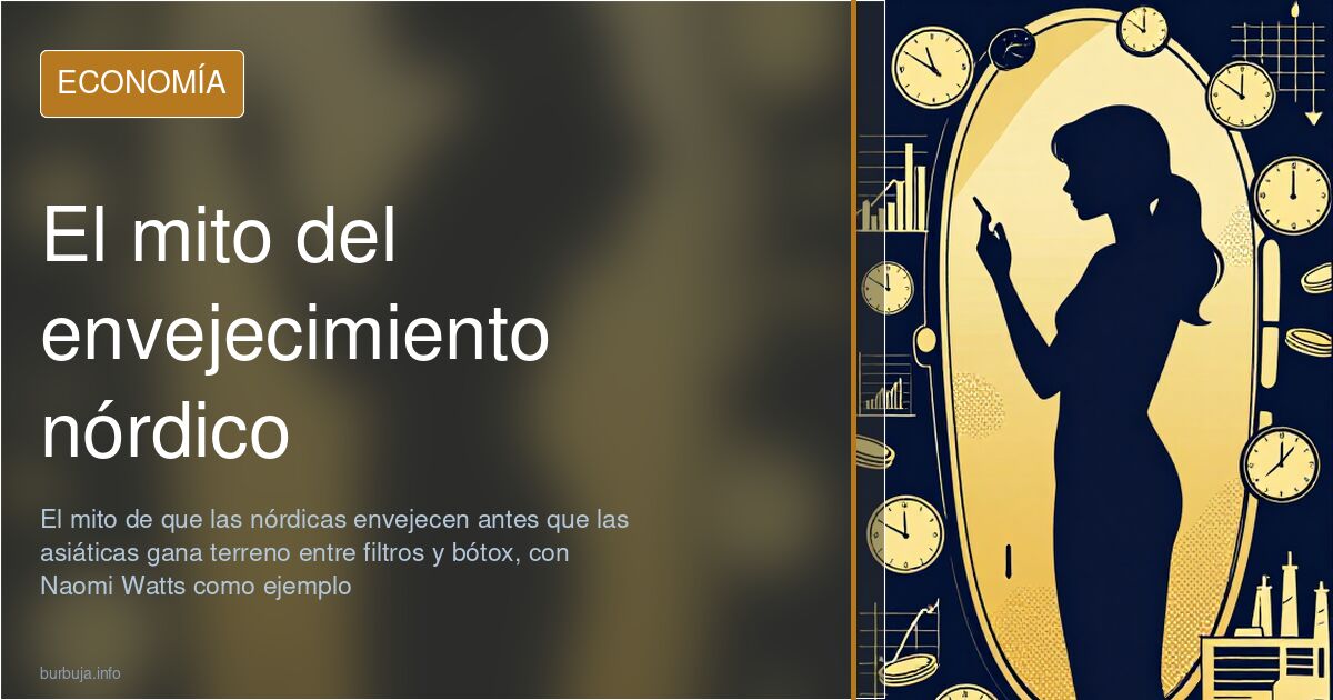 Ilustración editorial de una silueta femenina frente a gráficos descendentes que muestran el canon de edad y el envejecimient