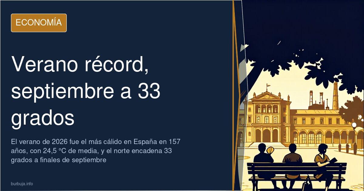Termómetro de mercurio marcando 34 grados sobre un mapa de España con gráficos de series históricas de temperatura