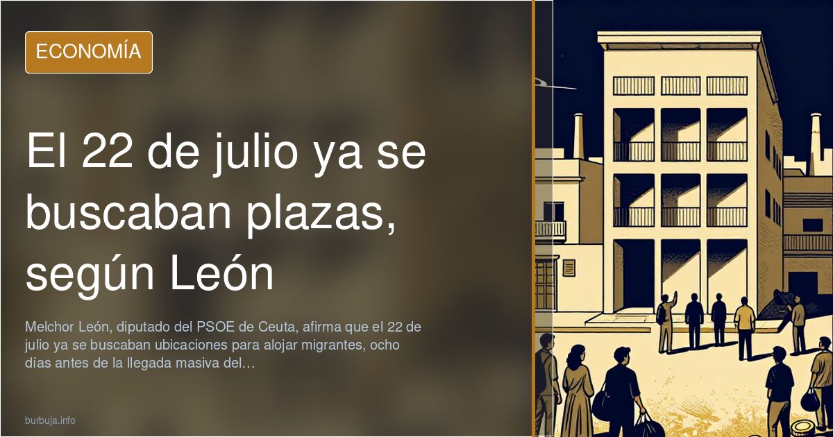 Ilustración editorial con un mapa de Ceuta, gráficos y la fecha 22 de julio destacada, en tonos azul marino y dorado