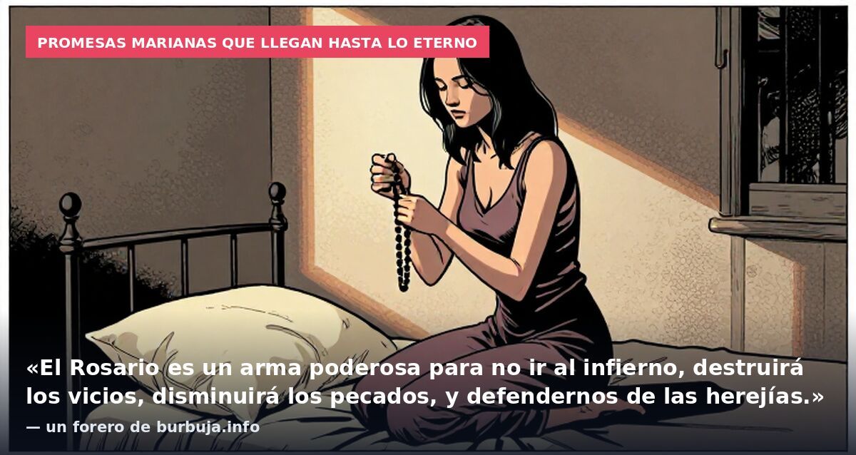 Promesas marianas que llegan hasta lo eterno: «El Rosario es un arma poderosa para no ir al infierno, destruirá los vicios, disminuirá los pecados, y defendernos de las herejías.» — un forero de burbuja.info