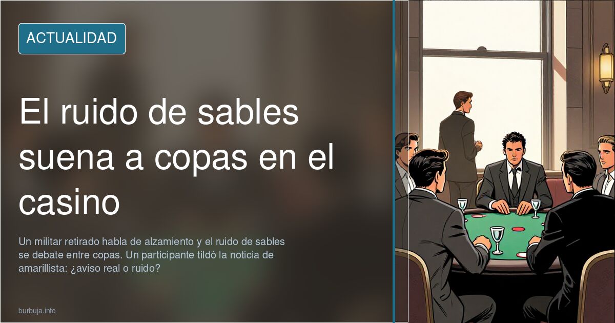 Ilustración editorial de una galería de casino con copas, en el debate sobre el ruido de sables y el alzamiento militar