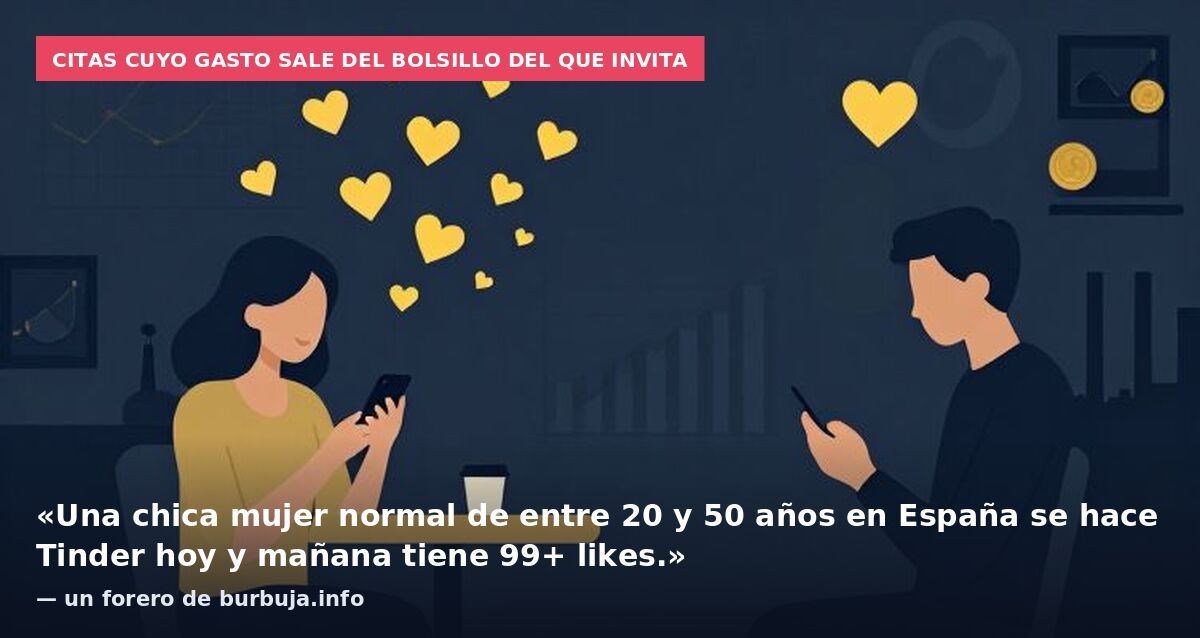 Citas cuyo gasto sale del bolsillo del que invita: «Una chica mujer normal de entre 20 y 50 años en España se hace Tinder hoy y mañana tiene 99+ likes.» — un forero de burbuja.info