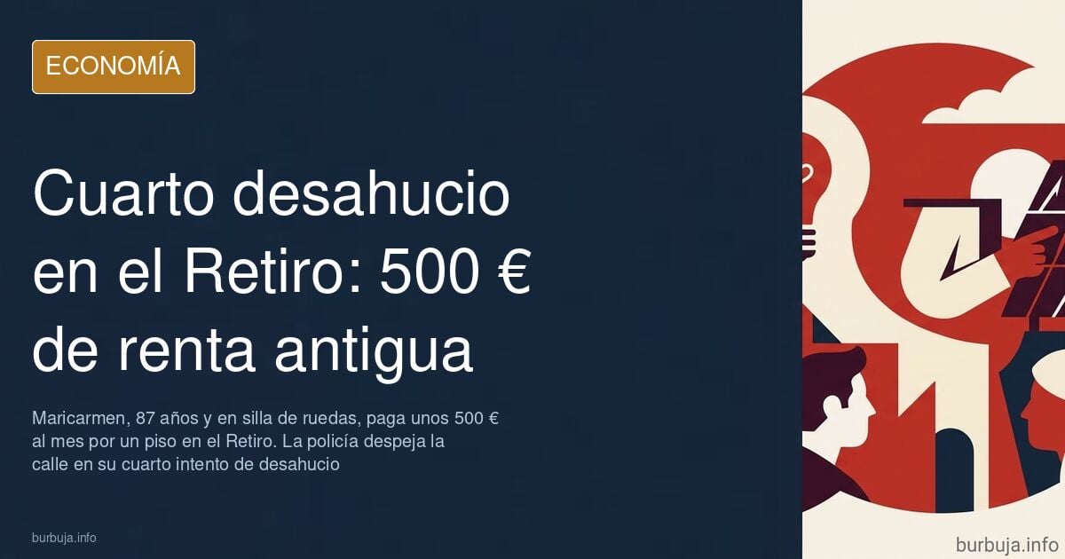 Ilustración editorial: edificio del Retiro, comisión judicial y cordón policial en el desahucio de renta antigua en Madrid