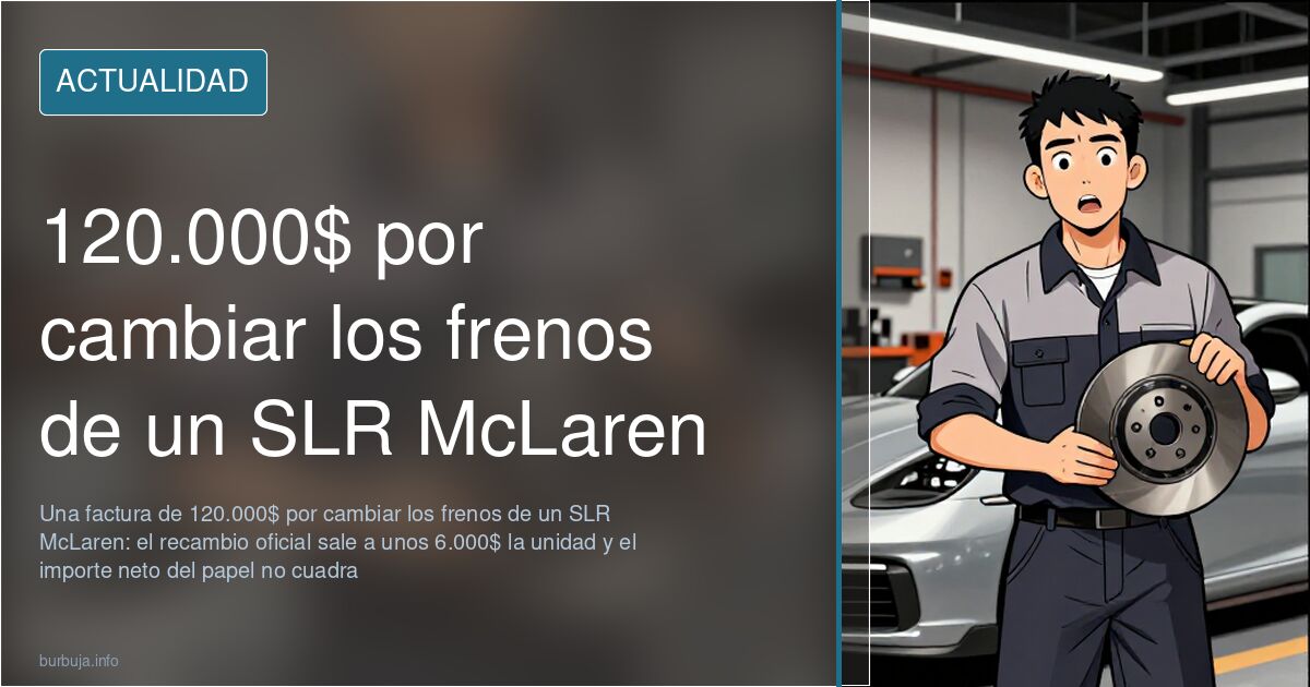 Detalle de una factura de taller sobre una mesa junto a un disco de freno carbono-cerámico de un Mercedes SLR McLaren