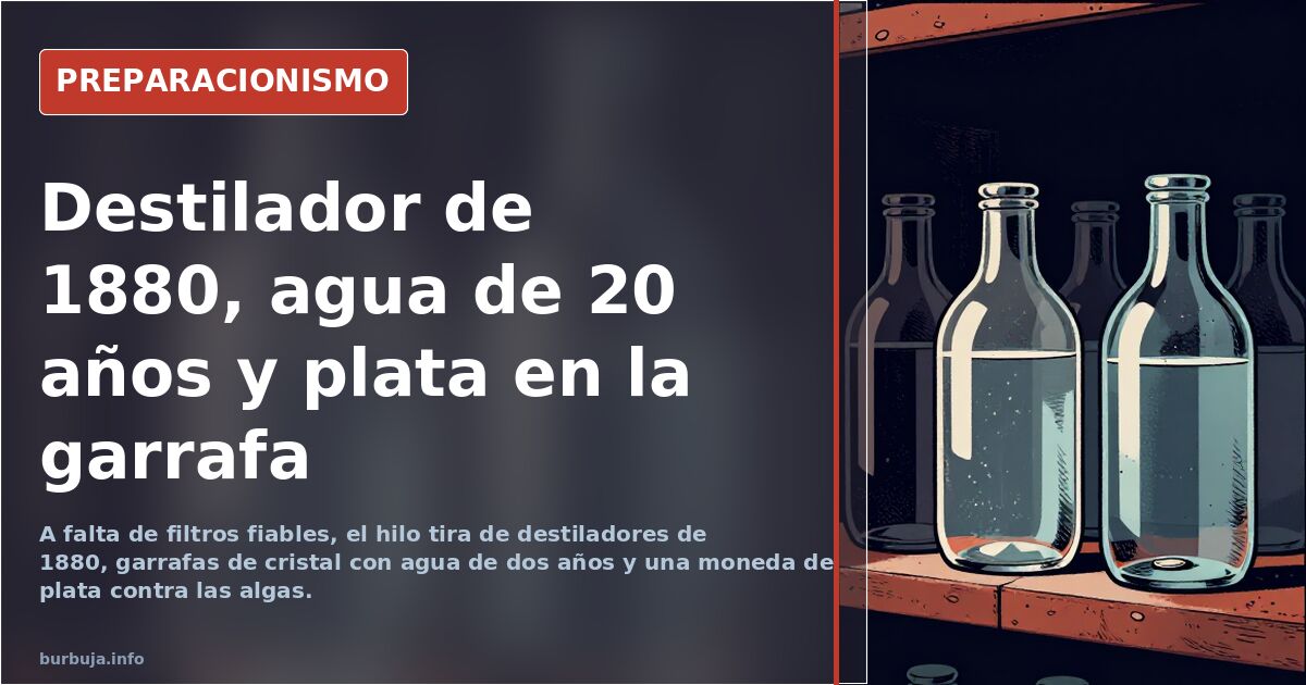 Destilador de 1880, agua de 20 años y plata en la garrafa