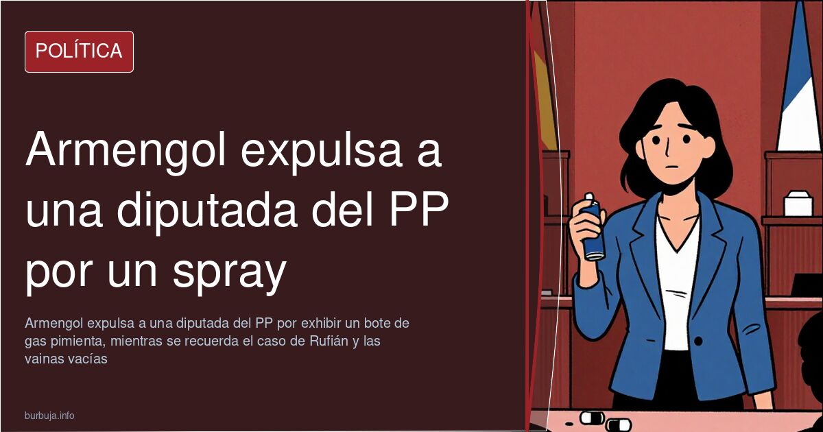 Caricatura editorial de la presidenta del Congreso señalando la expulsión de una diputada por un bote de gas pimienta
