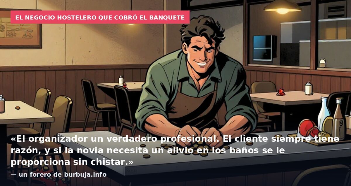 El negocio hostelero que cobró el banquete: «El organizador un verdadero profesional. El cliente siempre tiene razón, y si la novia necesita un alivio en los baños se le proporciona sin chistar.» — un forero de burbuja.info