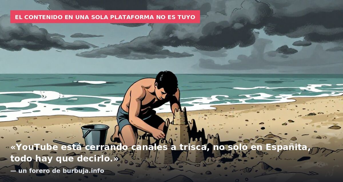 El contenido en una sola plataforma no es tuyo: «YouTube está cerrando canales a trisca, no solo en Españita, todo hay que decirlo.» — un forero de burbuja.info