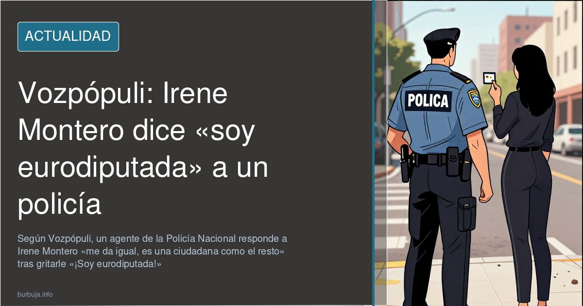 Escena ilustrada de un agente de la Policía Nacional frente a Irene Montero durante un intercambio tenso