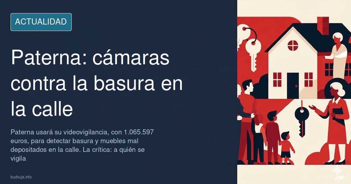 Cámara de videovigilancia urbana instalada en una calle de Paterna apuntando a contenedores de basura al atardecer