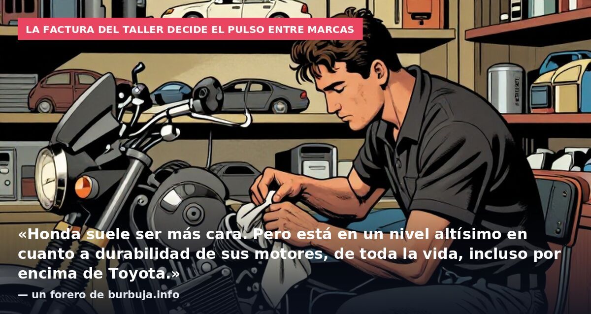 La factura del taller decide el pulso entre marcas: «Honda suele ser más cara. Pero está en un nivel altísimo en cuanto a durabilidad de sus motores, de toda la vida, incluso por encima de Toyota.» — un forero de burbuja.info