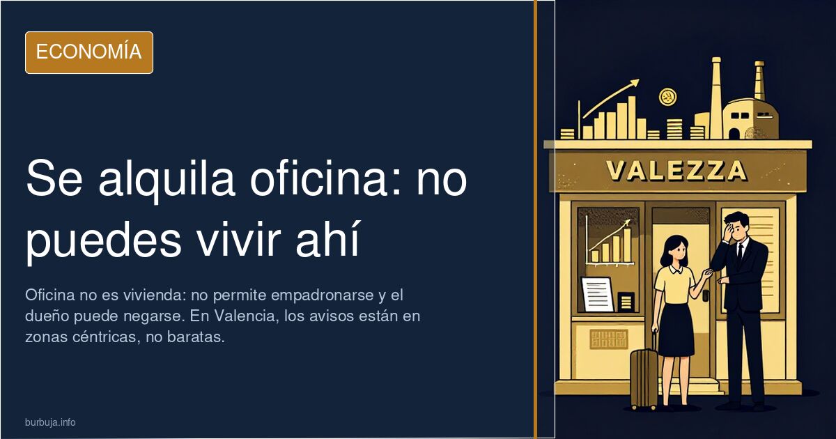 Ilustración editorial de un edificio de oficinas en alquiler con un cartel de se alquila oficina sobre fachada urbana