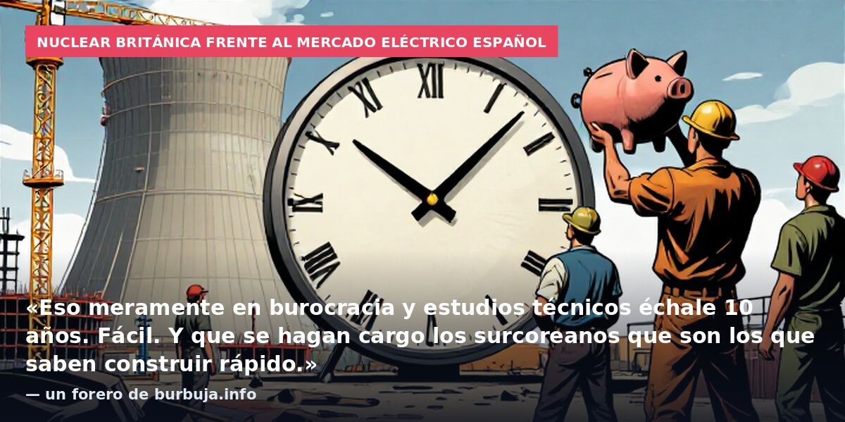 Nuclear británica frente al mercado eléctrico español: «Eso meramente en burocracia y estudios técnicos échale 10 años. Fácil. Y que se hagan cargo los surcoreanos que son los que saben construir rápido.» — un forero de burbuja.info