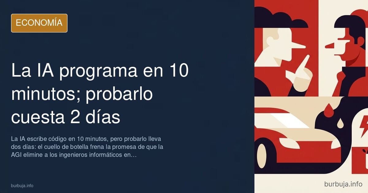 Ilustración editorial con gráficos y engranajes que representa la AGI generando código informático mientras crecen las tareas