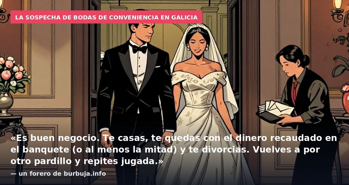 La sospecha de bodas de conveniencia en Galicia: «Es buen negocio. Te casas, te quedas con el dinero recaudado en el banquete (o al menos la mitad) y te divorcias. Vuelves a por otro pardillo y repites jugada.» — un forero de burbuja.info