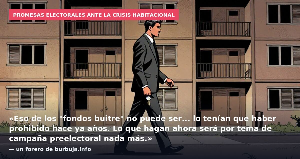Promesas electorales ante la crisis habitacional: «Eso de los "fondos buitre" no puede ser... lo tenían que haber prohibido hace ya años. Lo que hagan ahora será por tema de campaña preelectoral nada más.» — un forero de burbuja.info