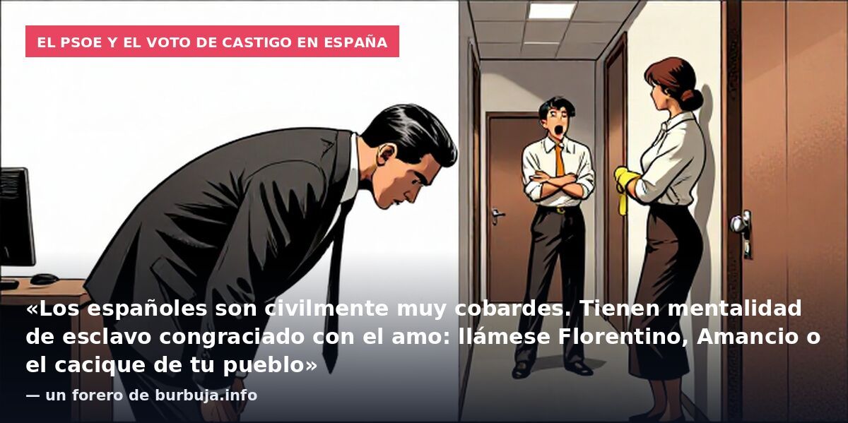 El PSOE y el voto de castigo en España: «Los españoles son civilmente muy cobardes. Tienen mentalidad de esclavo congraciado con el amo: llámese Florentino, Amancio o el cacique de tu pueblo» — un forero de burbuja.info