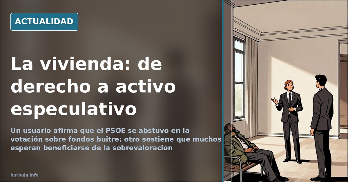 Edificio de viviendas en una ciudad española con carteles de se vende y grúas de obra en ilustración editorial de prensa