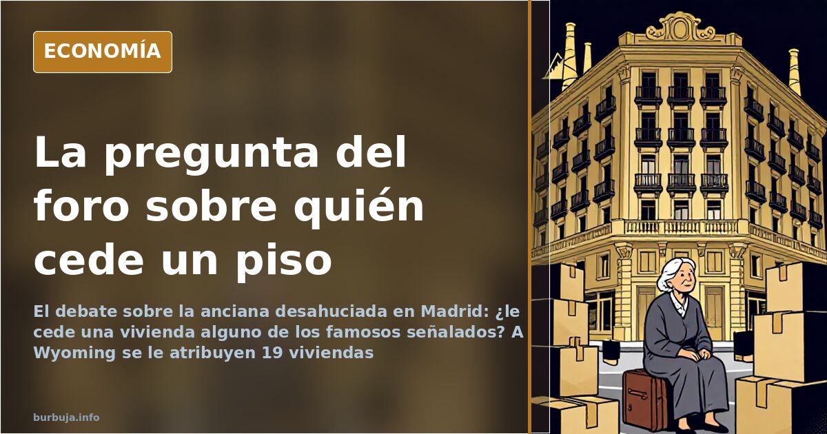 Ilustración editorial sobre el desahucio de una anciana en Madrid y las viviendas atribuidas a famosos