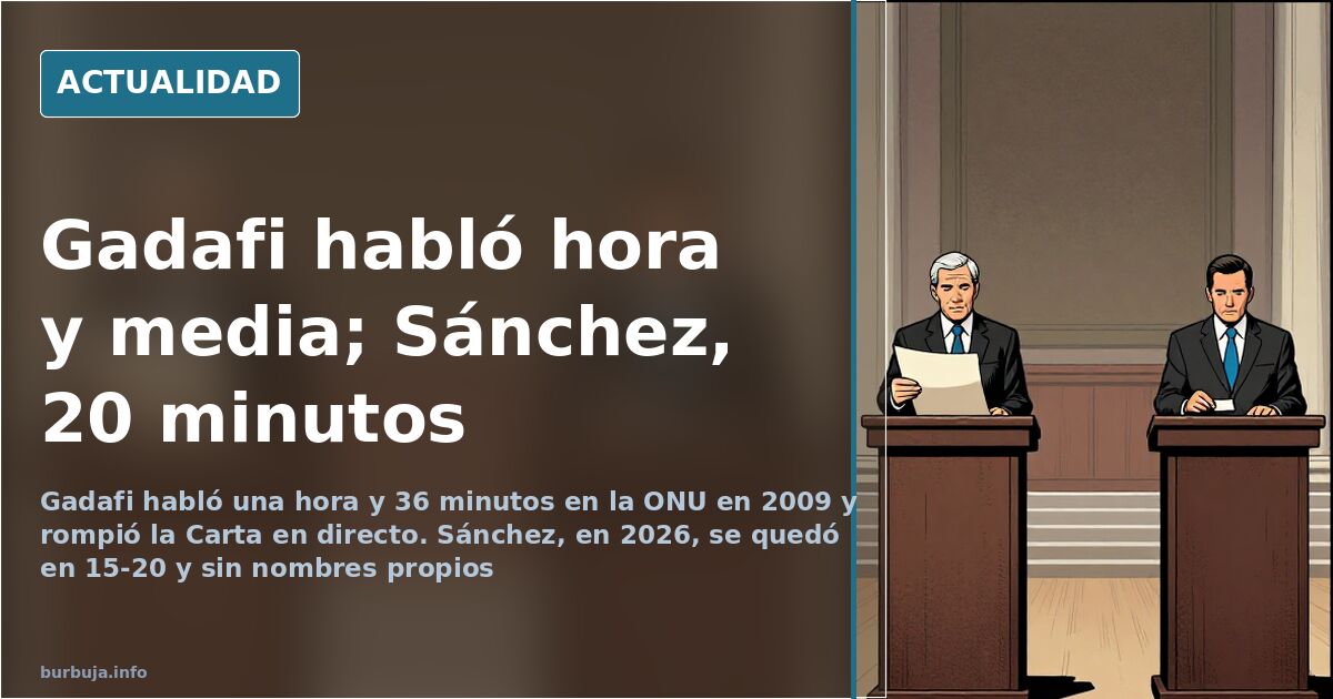 Orador en la tribuna de la Asamblea General de la ONU con la sala de mandatarios al fondo, en ilustración editorial de prensa
