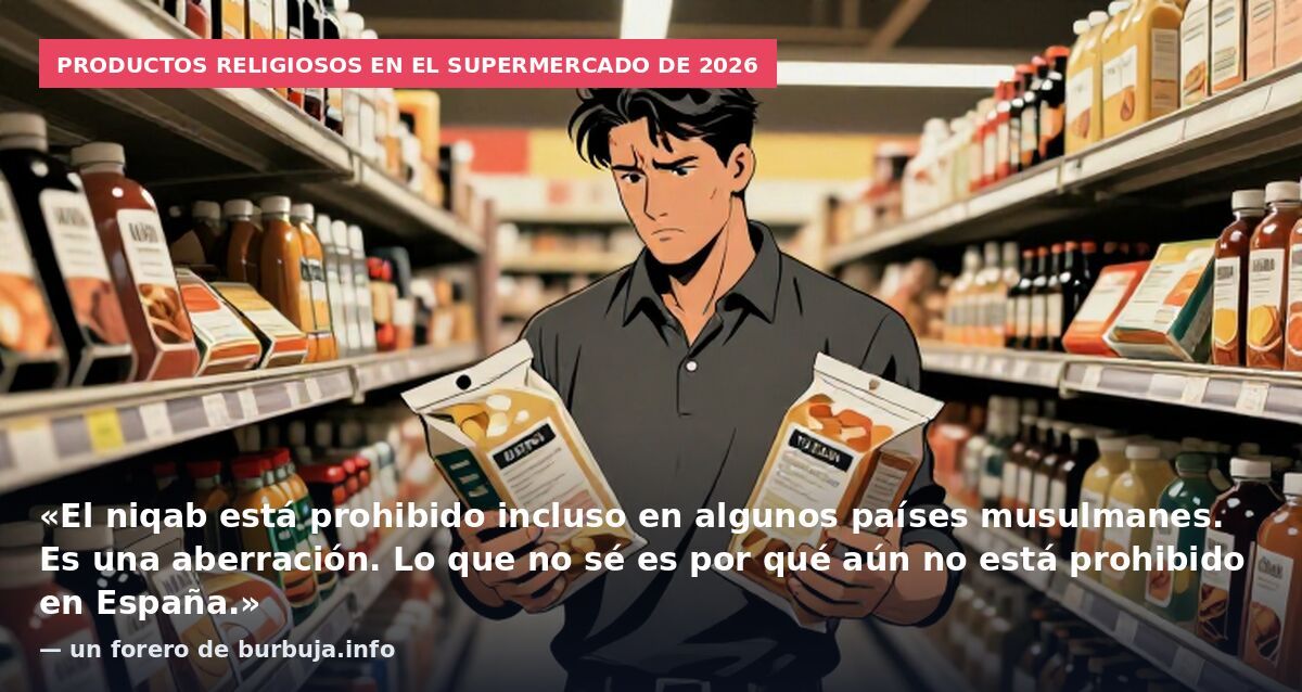 Productos religiosos en el supermercado de 2026: «El niqab está prohibido incluso en algunos países musulmanes. Es una aberración. Lo que no sé es por qué aún no está prohibido en España.» — un forero de burbuja.info
