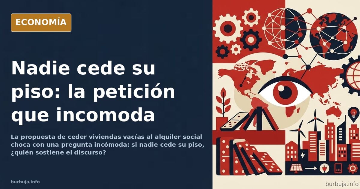 Ilustración editorial de un edificio de viviendas sobre la cesión de pisos para alquiler social