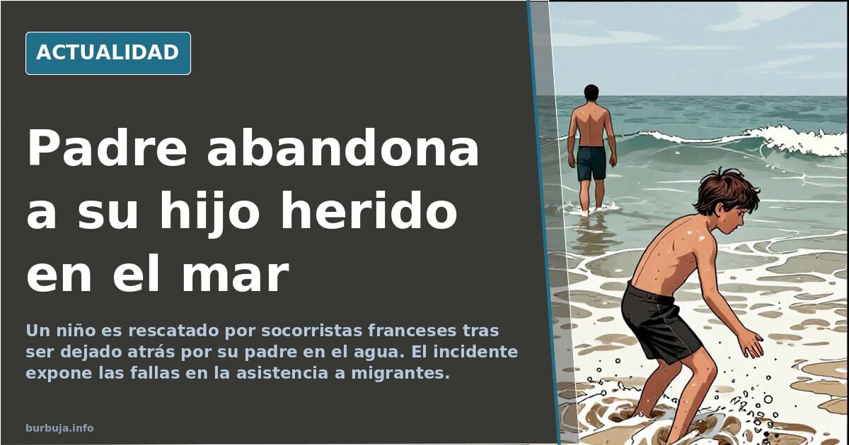 Un niño abandonado, herido en el agua, mientras su padre sube al barco y deja que los socorristas franceses lo rescaten