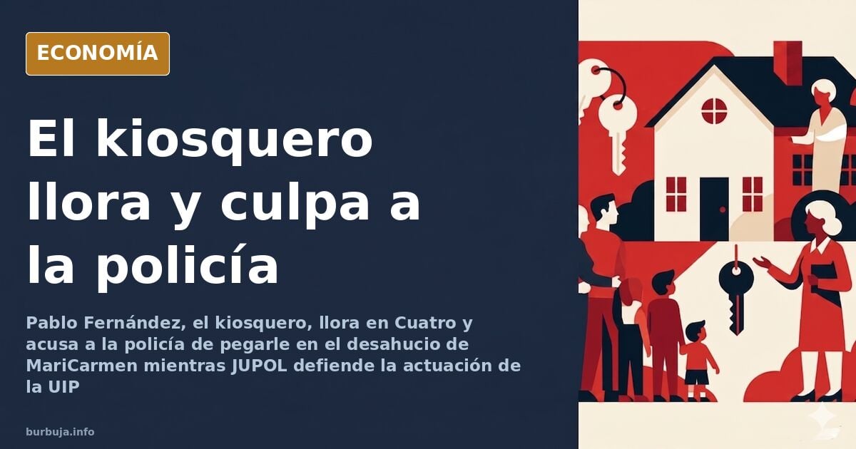 Plató de televisión con un hombre visiblemente emocionado ante las cámaras durante el relato de un desahucio en Madrid