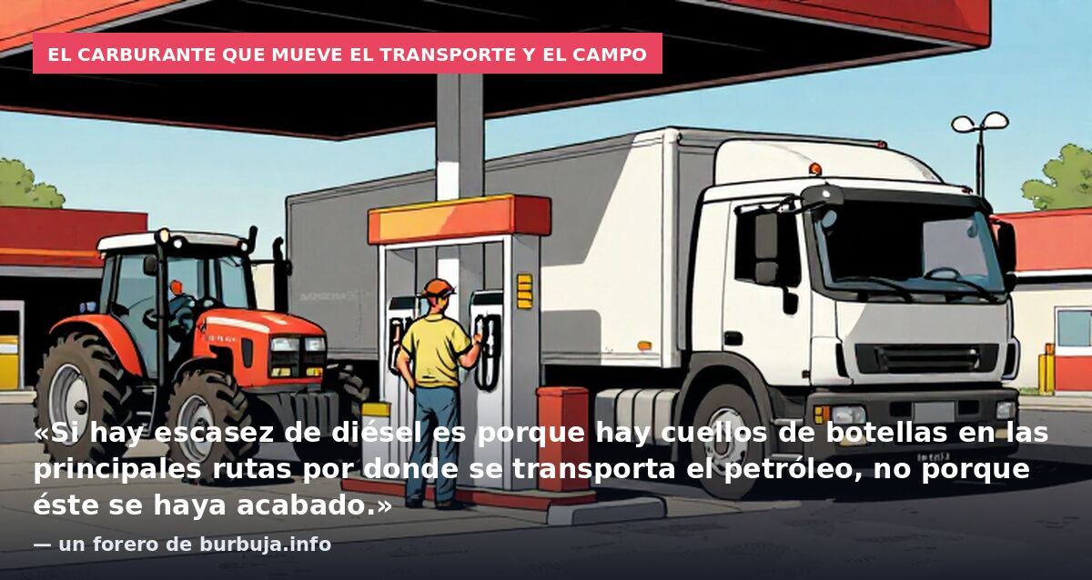 El carburante que mueve el transporte y el campo: «Si hay escasez de diésel es porque hay cuellos de botellas en las principales rutas por donde se transporta el petróleo, no porque éste se haya acabado.» — un forero de burbuja.info