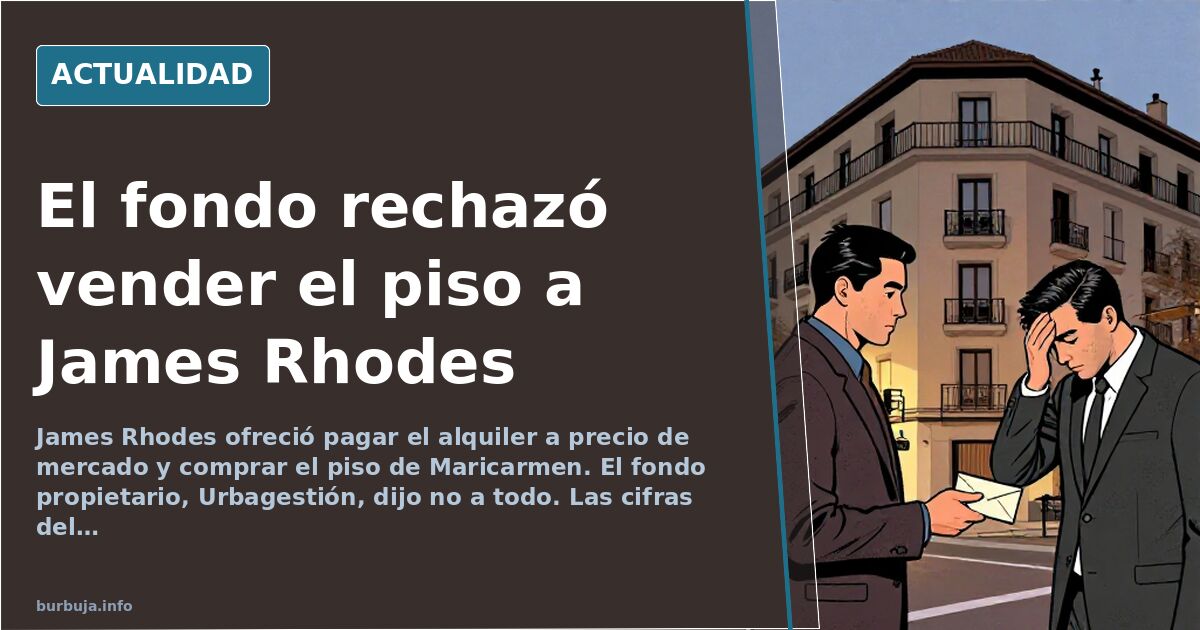 Retrato editorial de James Rhodes junto a documentos de compraventa de una vivienda y una oferta de alquiler sobre la mesa