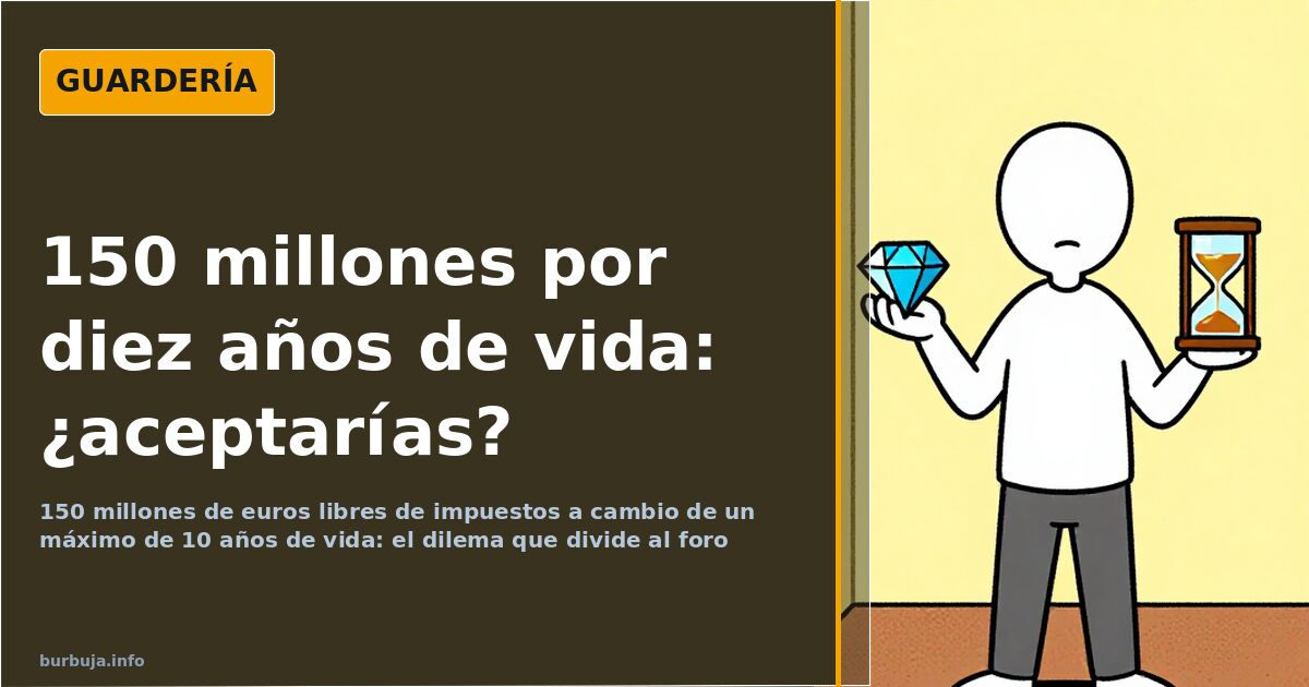 Ilustración de un hombre con un maletín de dinero ante dos caminos, uno hacia un reloj y otro hacia una herencia familiar