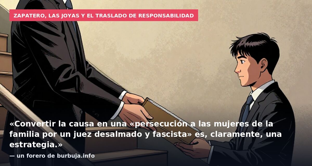 Zapatero, las joyas y el traslado de responsabilidad: «Convertir la causa en una «persecución a las mujeres de la familia por un juez desalmado y fascista» es, claramente, una estrategia.» — un forero de burbuja.info