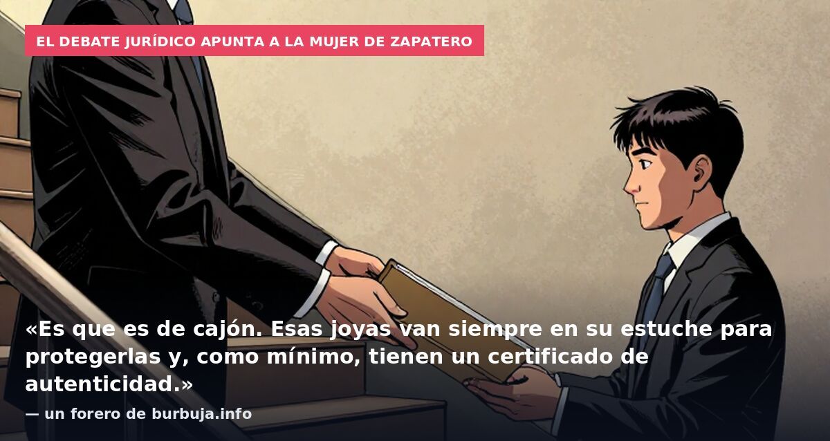 El debate jurídico apunta a la mujer de Zapatero: «Es que es de cajón. Esas joyas van siempre en su estuche para protegerlas y, como mínimo, tienen un certificado de autenticidad.» — un forero de burbuja.info