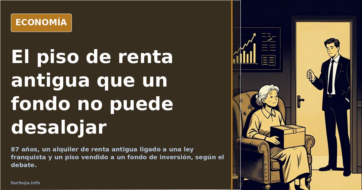 Ilustración editorial de un edificio de viviendas junto a la silueta de una persona mayor y un gráfico de alquiler