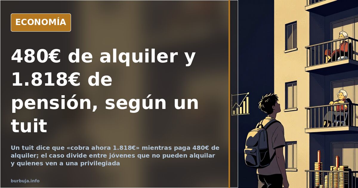 Ilustración editorial de una vivienda junto a gráficos sobre pensiones y precios del alquiler