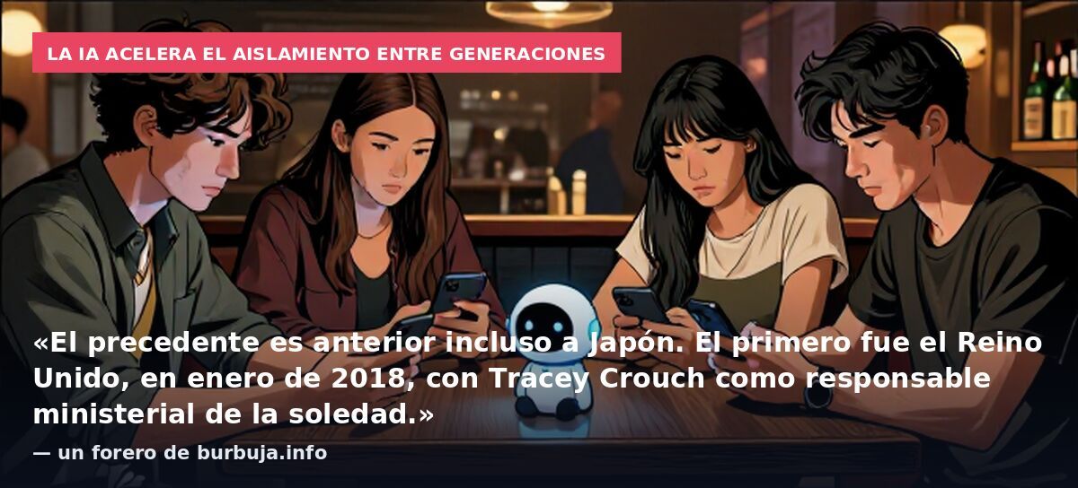 La IA acelera el aislamiento entre generaciones: «El precedente es anterior incluso a Japón. El primero fue el Reino Unido, en enero de 2018, con Tracey Crouch como responsable ministerial de la soledad.» — un forero de burbuja.info