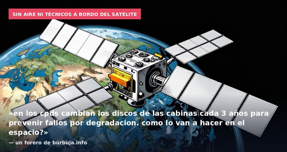 Sin aire ni técnicos a bordo del satélite: «en los cpds cambian los discos de las cabinas cada 3 años para prevenir fallos por degradacion. como lo van a hacer en el espacio?» — un forero de burbuja.info