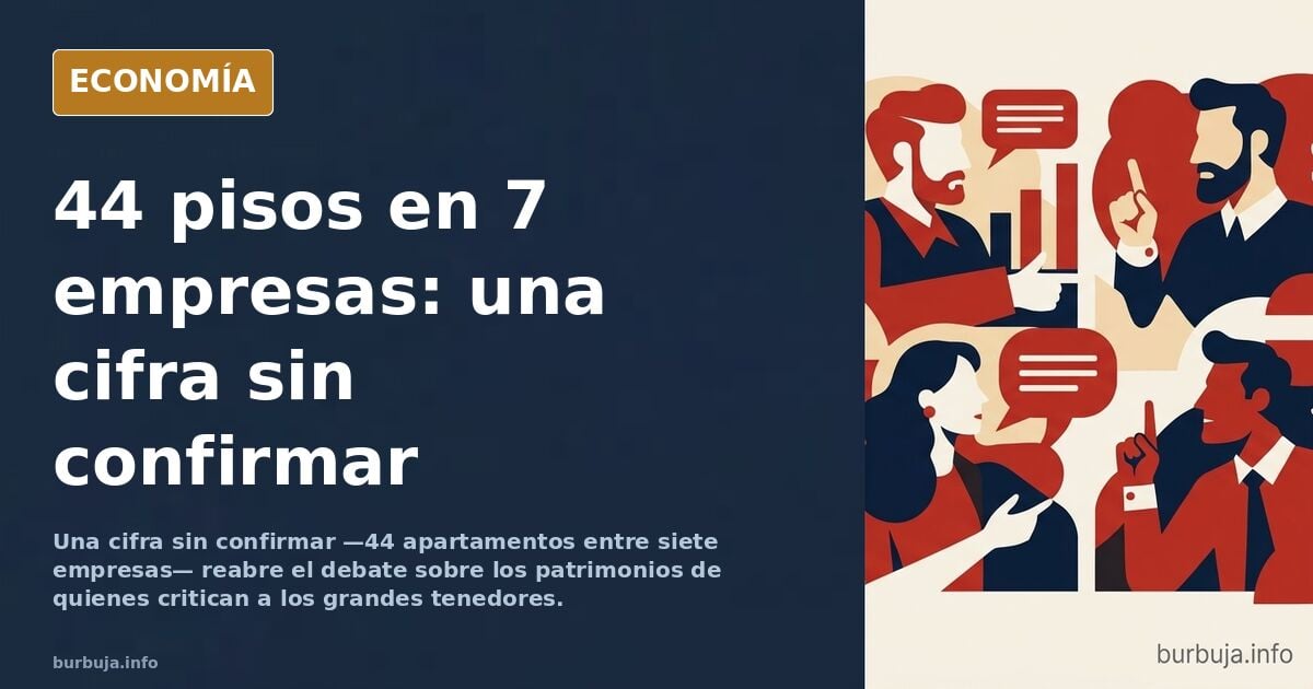 Edificio de apartamentos y varios bloques societarios enlazados por líneas doradas sobre fondo azul marino
