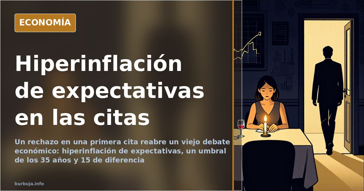 Ilustración editorial con balanza y gráficos sobre las expectativas del mercado de citas y el umbral de los 35 años
