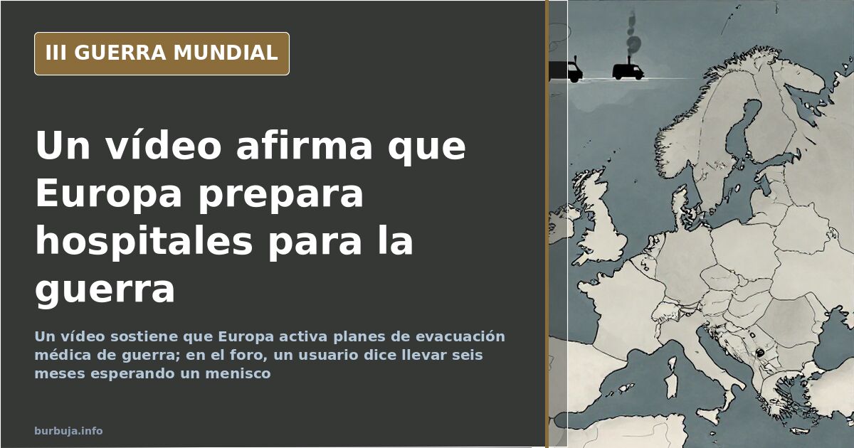 Mapa de Europa con planes de evacuación médica y siluetas de hospitales bajo alerta geopolítica