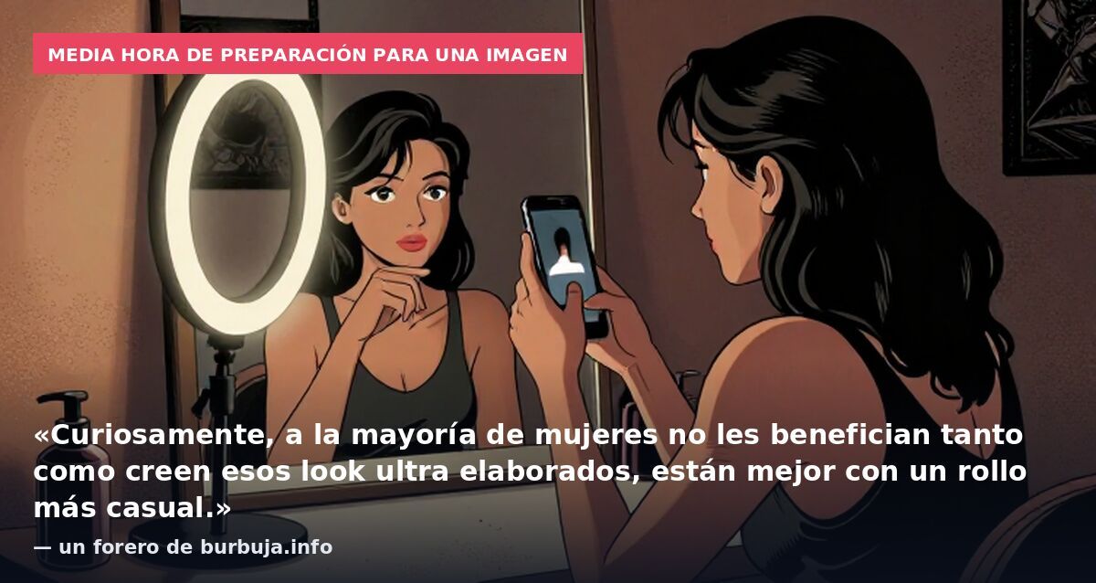 Media hora de preparación para una imagen: «Curiosamente, a la mayoría de mujeres no les benefician tanto como creen esos look ultra elaborados, están mejor con un rollo más casual.» — un forero de burbuja.info